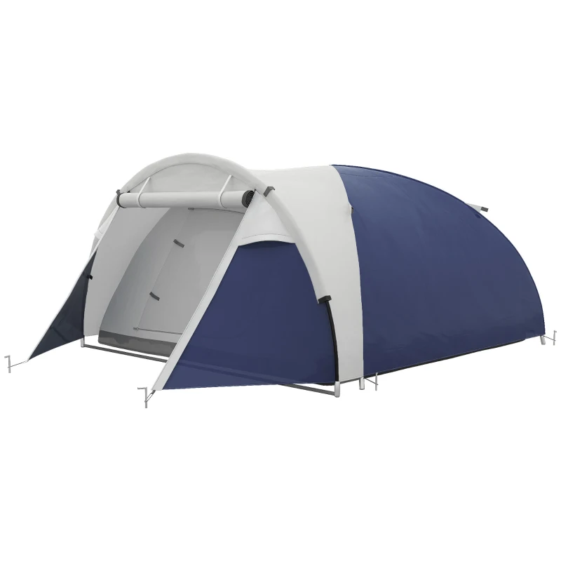 Outsunny Tenda de Camping 3/4 Pessoas Cúpula Leve Ventilada com Portas com Zíper 320x240x130 cm Azul Escuro Cinza Claro