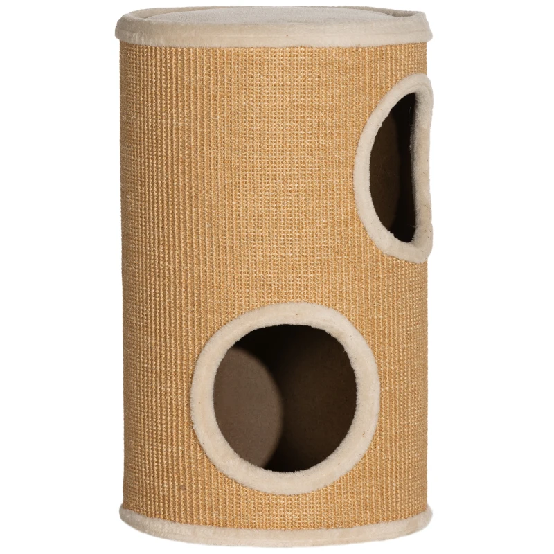Pawhut Torre Arranhador para Gatos em 2 Níveis em Sisal com Casinhas em Pelúcia para 1-2 Gatos Marrom