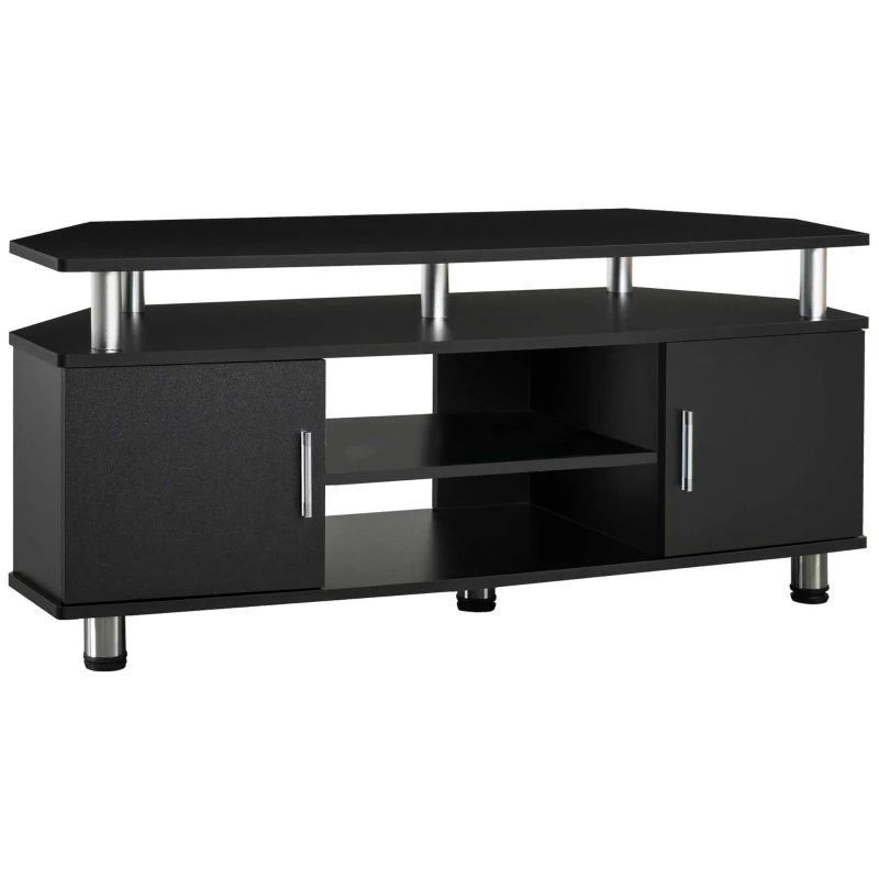 HOMCOM Móvel TV Madeira Banco TV para Televisão Até 55 Polegadas Armários com Portas e Compartimento Aberto 120x40x52 cm Preto