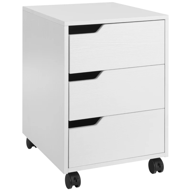 HOMCOM Caisson bureau mobile avec 3 tiroirs, meuble rangement bureau sur roulettes pour documents et imprimante, caisson de rangement compact pour travail ou chambre, 40x50x57,5cm, blanc