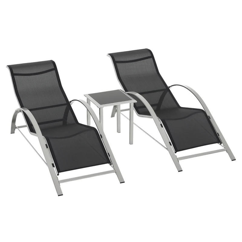 Outsunny Three-Piece Curved Sun Lounger Set - Black