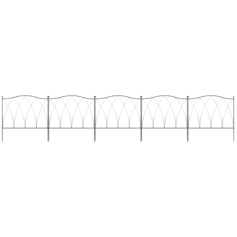 Outsunny Lote de 5 Cercas de Jardim decorativas em Metal Preto 305x62 cm Preto