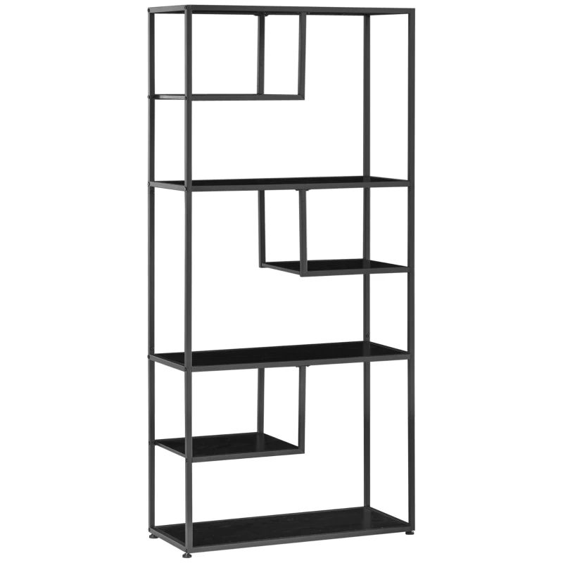 HOMCOM Biblioteca Estante de Arrumação de 7 Níveis Estrutura em Aço Estilo Industrial 83x34x180 cm Preto