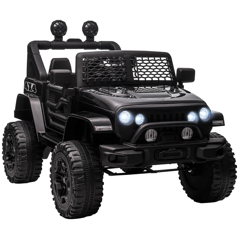 HOMCOM Carro Elétrico 4x4 para Crianças 12V com Controlo Remoto Faróis e Buzina 3-6 Anos Preto