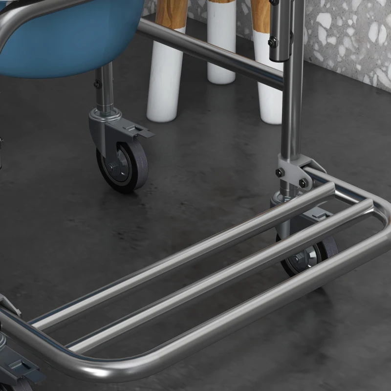 HOMCOM Cadeira de Rodas com Suporte para Necessidades Fisiológicas Cadeira de Banho Balde Removível Cromado HDPE Branco