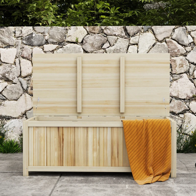 Outsunny Baú de Armazenamento de Jardim em Madeira 172L com Amortecedores para Exterior 120x55x45 cm