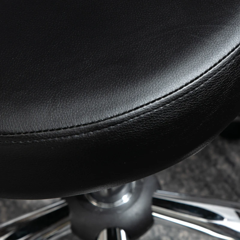 HOMCOM Banquinho com Rodízios Massagem Trabalho Giratório 360° Assento Ajustável 49-64 cm Encosto Ergonômico Revestimento Preto