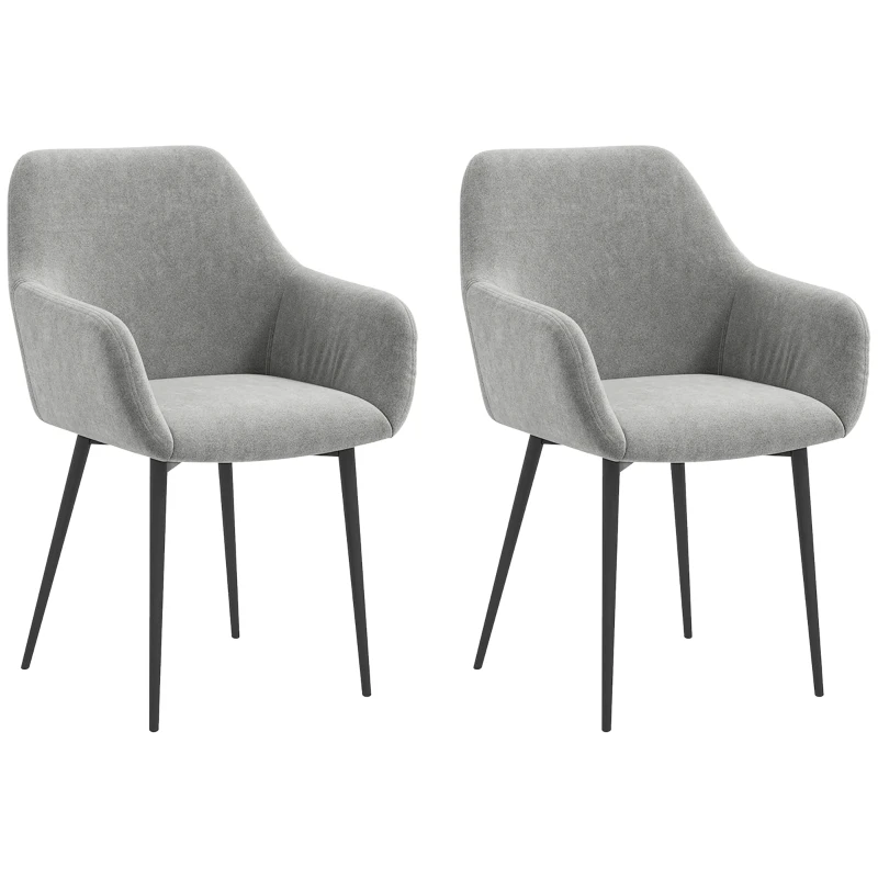 HOMCOM Set 2 Cadeiras de Jantar Nórdicas Estofadas com Braços Curvos em Tecido de Veludo 54x57x80 cm Cinza Escuro