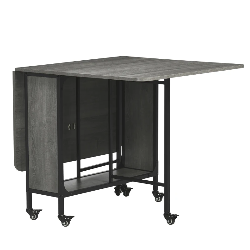 HOMCOM Mesa Dobrável de Cozinha Extensível para Sala de Jantar em Rodízios para Até 6 Pessoas com Prateleira Integrada 6 Rodas Cinza