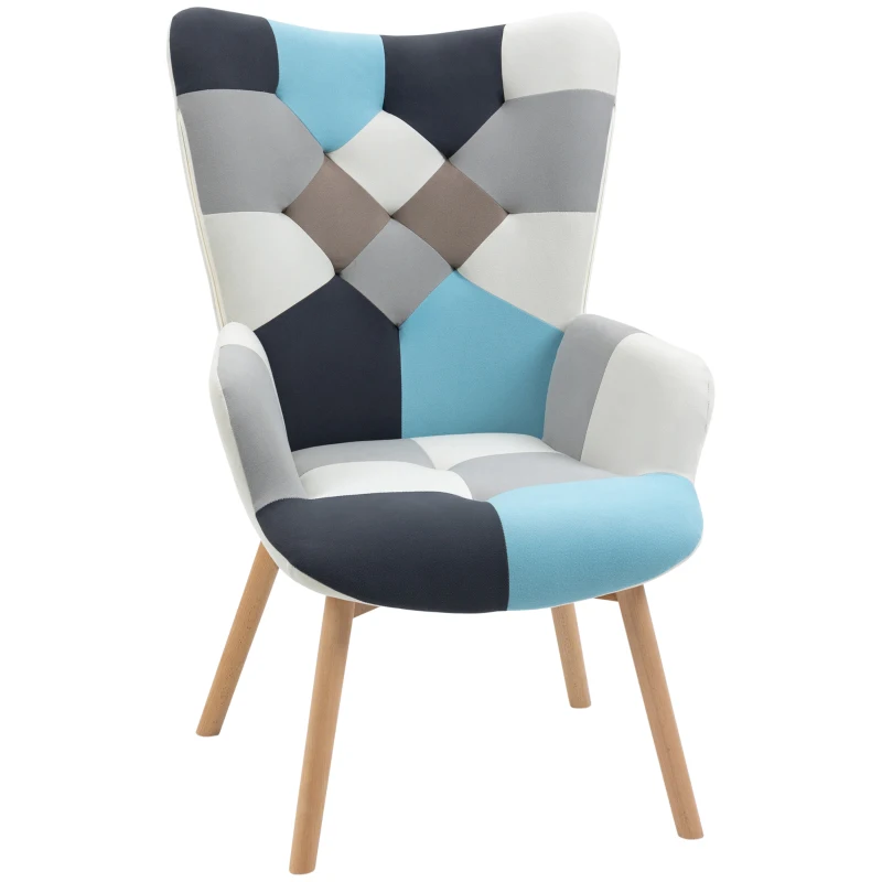 HOMCOM Poltrona de Quarto em Veludo Acolchoado e Pernas de Madeira 66x76x98 cm Multicolorido