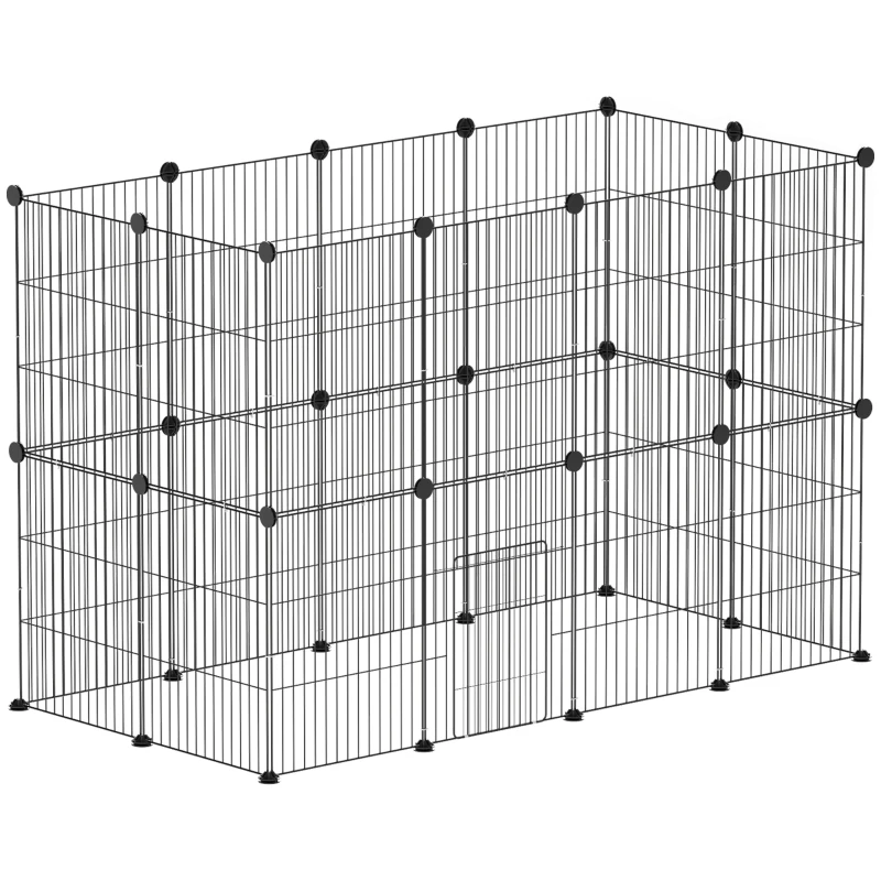 Pawhut Cercado para Animais Parque para Pequenos Animais Modulável 24 Painéis para Coelhos de Aço 120x60x80 cm Preto