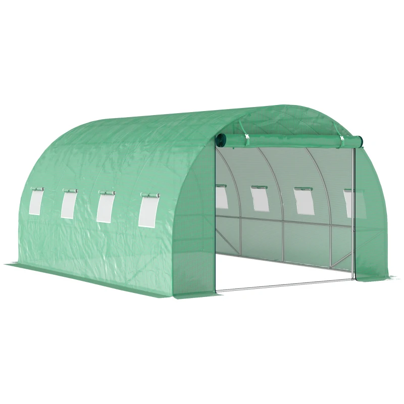 Outsunny Estufa de Túnel de Jardim 3x4x2 m com Porta Enrolável e Grandes Janelas em Aço Galvanizado e PP Verde
