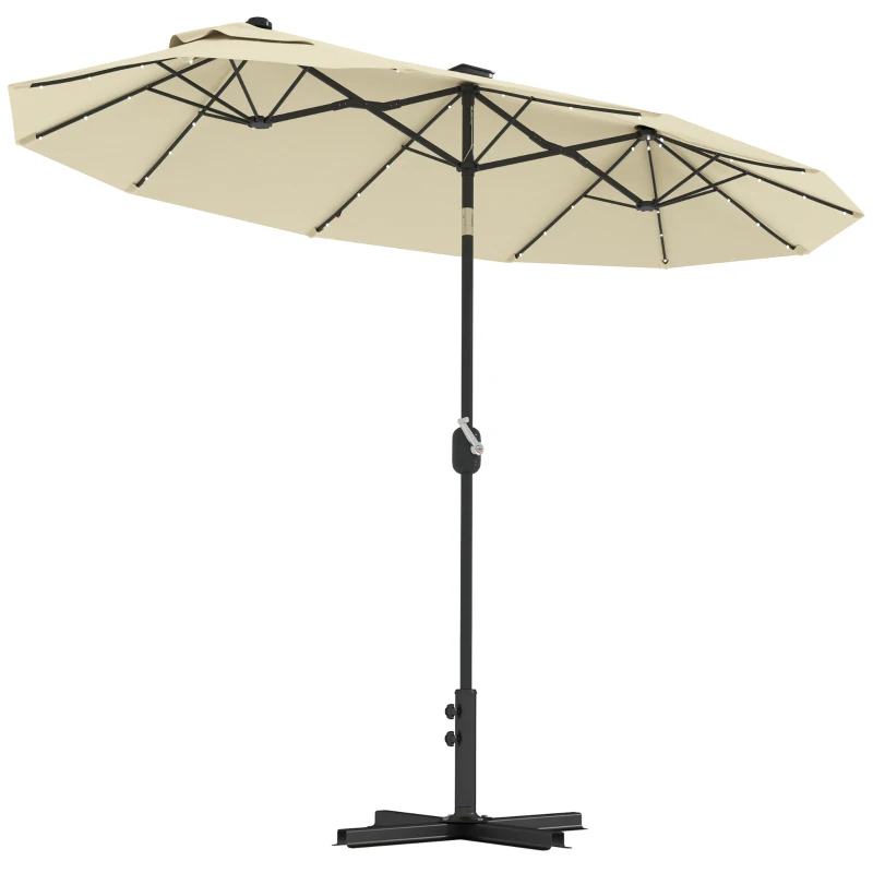 Outsunny Guarda Sol Duplo com Luzes LED e Base em Cruz em Poliéster e Aço 295x150x219 cm Creme