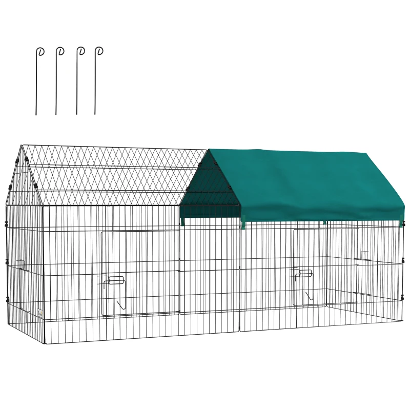 Pawhut Parque Cercado Modular de Aço com Capa para Coelhos Roedores Pequenos Animais Interiores Exteriores 220x85x103 cm