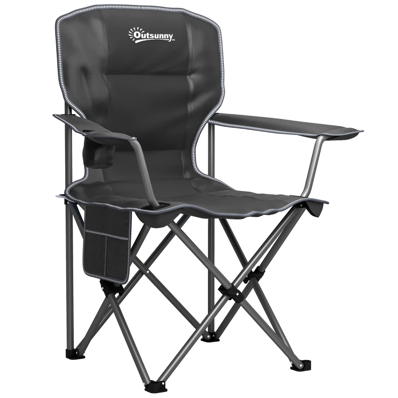 Outsunny Cadeira de Camping Dobrável e Portátil com Porta Copos Bolsos Laterais e Saco de Transporte Preto