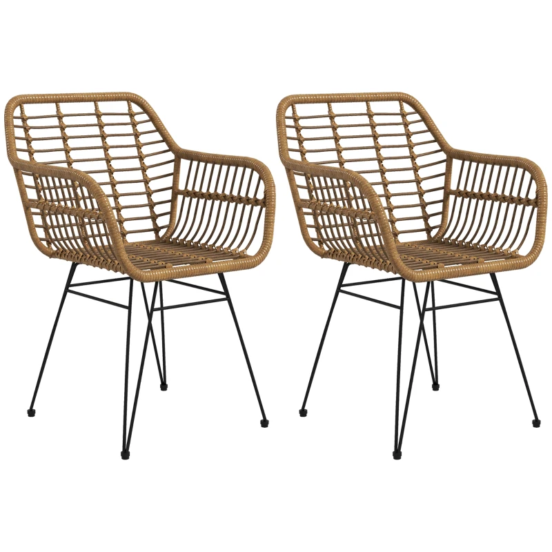 HOMCOM Conjunto de 2 Cadeiras em Estilo Boho Cadeiras de Cozinha Rattan Artificial 56x60x79 cm Natural Preto
