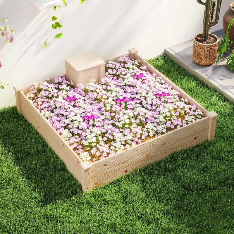 Outsunny Jardineira em Madeira Jardim Exterior com Caixote de Compostagem com Fundo Aberto 123x123x25,5 cm Madeira Natural