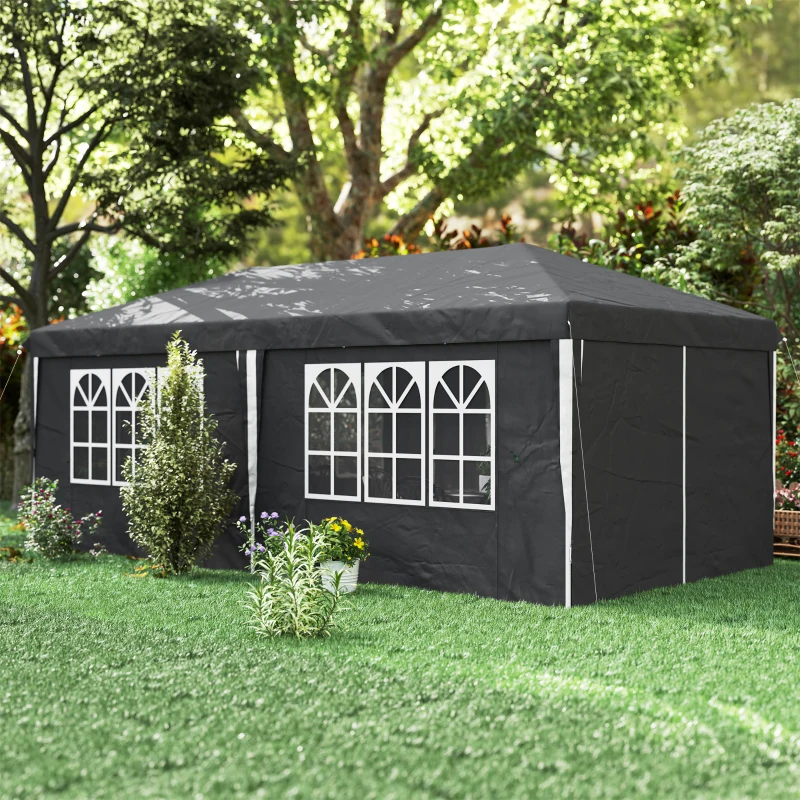 Outsunny Gazebo 3x6 m para 12-18 Pessoas Ajustável em Altura com Furos de Drenagem em Metal e Tecido Oxford Cinza