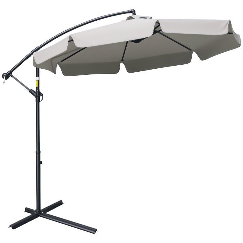 Outsunny Parasol déporté octogonal inclinable manivelle avec pied en croix Ø 2,65 x 2,45H m gris clair