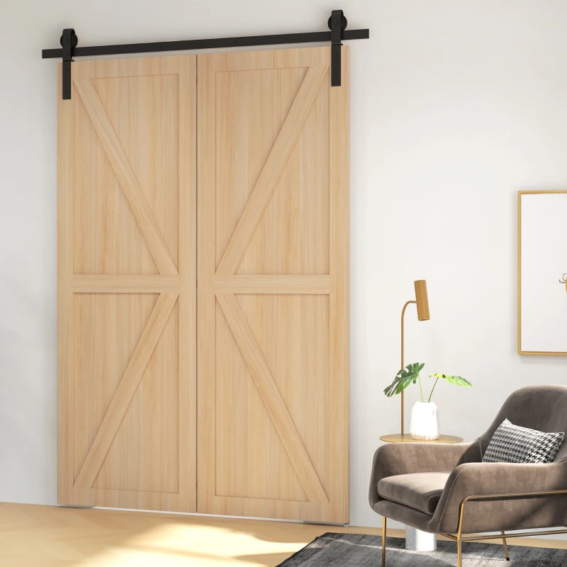 HOMCOM 152,5 cm Kit de Trilho para Porta de Celeiro deslizante Dobrável em Aço para 2 Portas