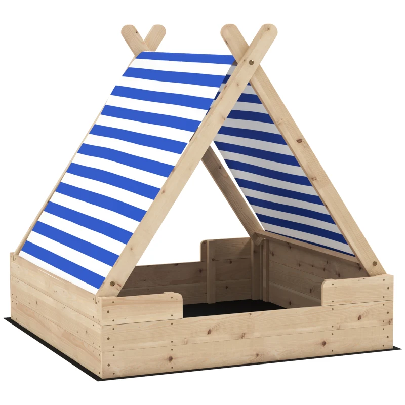 Aiyaplay Caixa de Areia em Madeira para Crianças 3-6 Anos Auvent Removível Resistente Às Intempéries 120x120x126,5 cm Madeira Natural