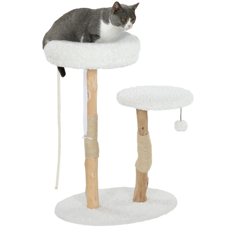 Pawhut Arranhador de Gato Poste de Escalada com Cama Postes para Arranhar Plataforma de Salto Bola e Corda para Jogar 58x40x85 cm Branco