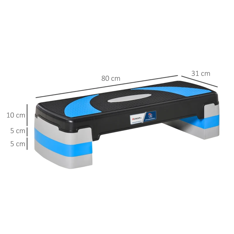Stepper Fitness Aerobic - Aosom.fr x FFHandball - altura ajustável superfície antiderrapante 80 x 31 x 20 cm preto azul