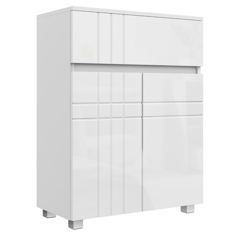 Kleankin Armário de Armazenamento para Banheiro em Pé Armário com 2 Portas 1 Gaveta Prateleira Ajustável Branco Laqueado