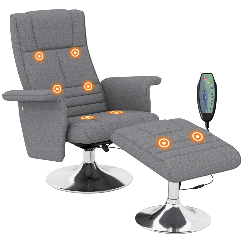 HOMCOM Cadeira de Massagem com Pufe Encosto Inclinável 78x95x88 cm Cinza Escuro