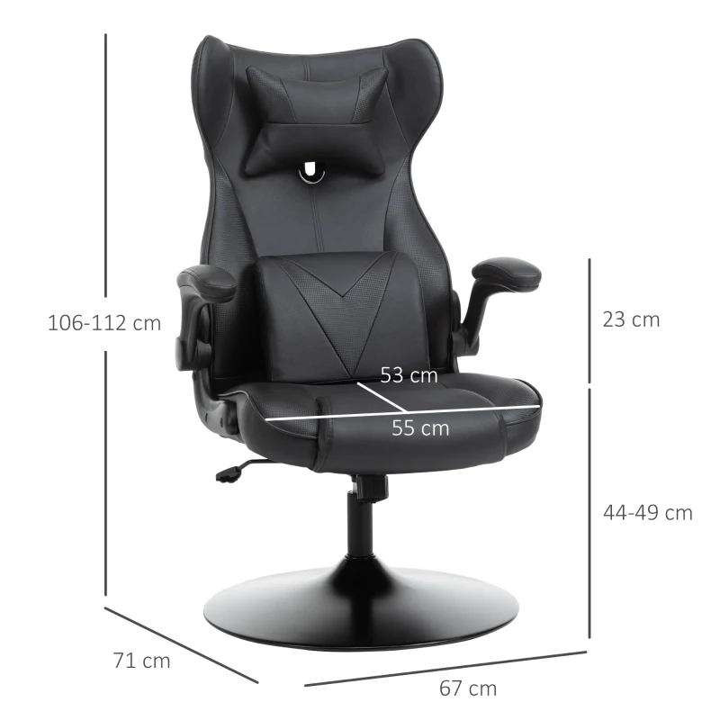 Vinsetto Cadeira de Escritório Gaming Base Metal Giratória 360° Ajustável em Altura Almofadas Integradas Revestimento Sintético Preto