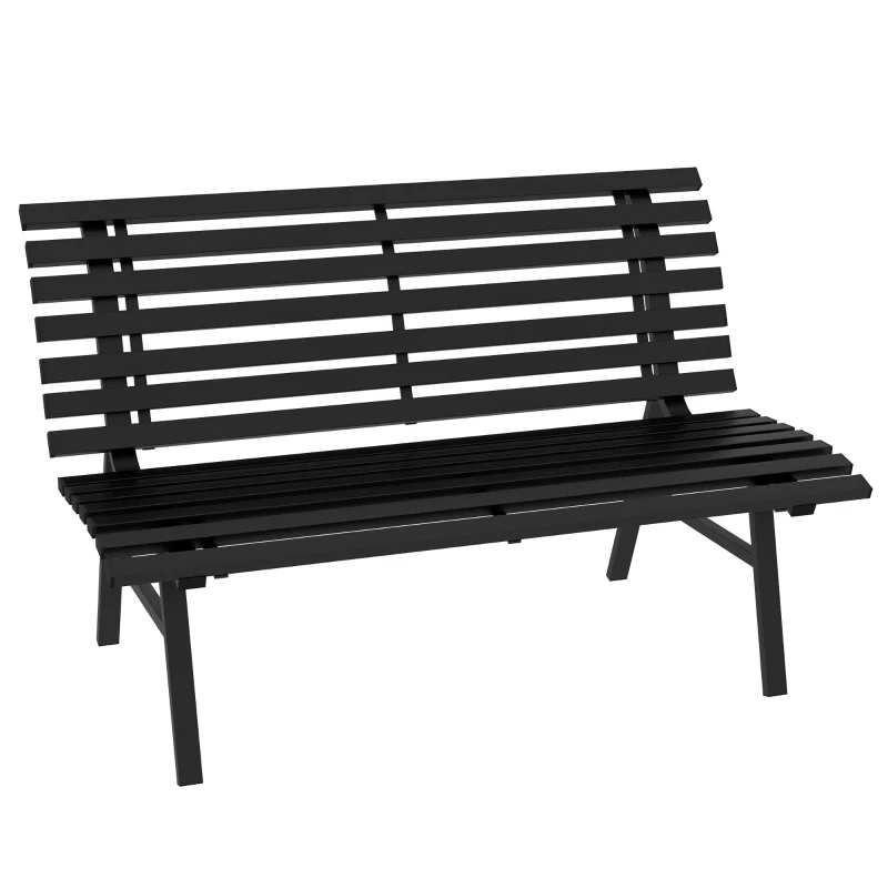 Outsunny Banco de Jardim Exterior 2 Lugares Assento Encosto de Ripas em Alumínio 123x67x79 cm Preto