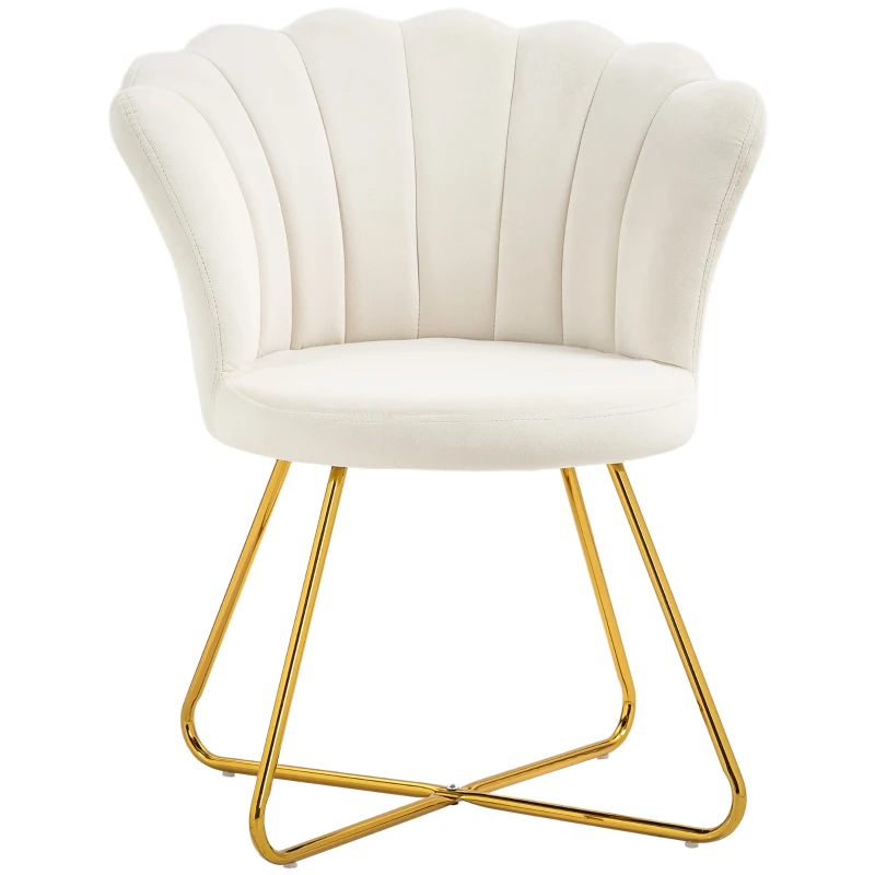 HOMCOM Poltrona de Concha Poltrona de Maquiagem Poltrona em Veludo Poltrona de Sala com Pés de Aço 69x64x80 cm Creme