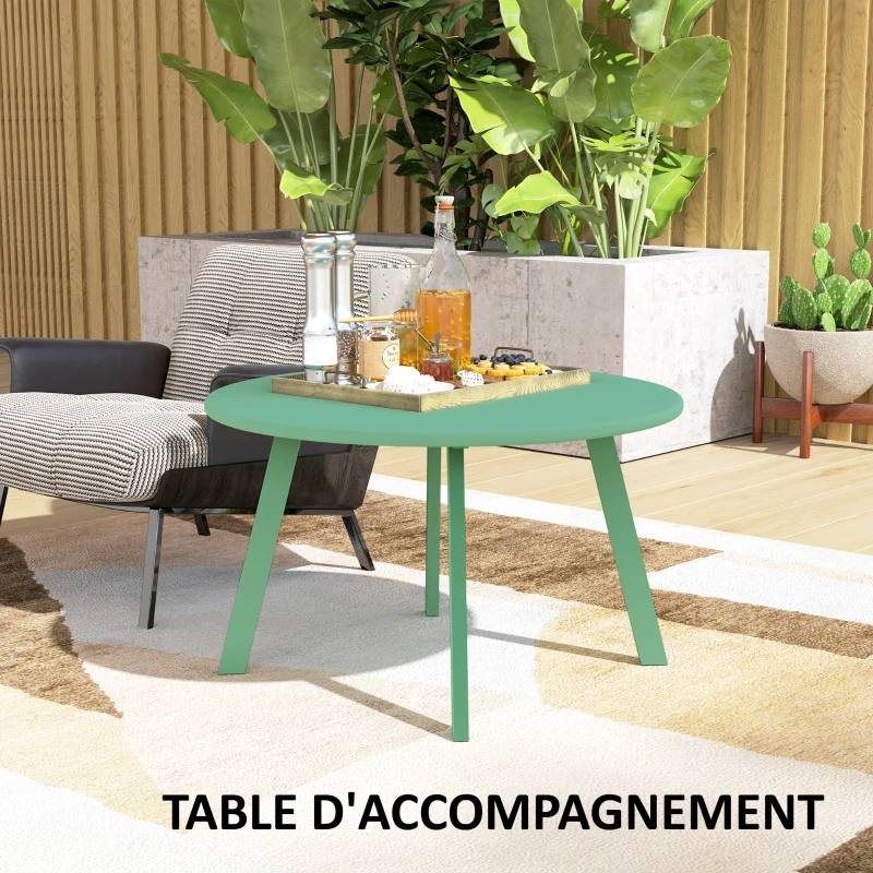 Outsunny Mesa de Café Pequena Redonda Mesa de Apoio com Pés Antiderrapantes Estrutura em Metal para Jardim Ø 70x42 cm Verde