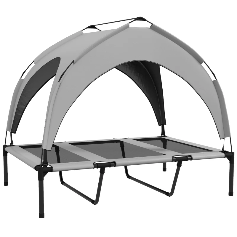 Pawhut Cama Elevada Confortável para Cães com Proteção UV 106x76x94 cm Cinza