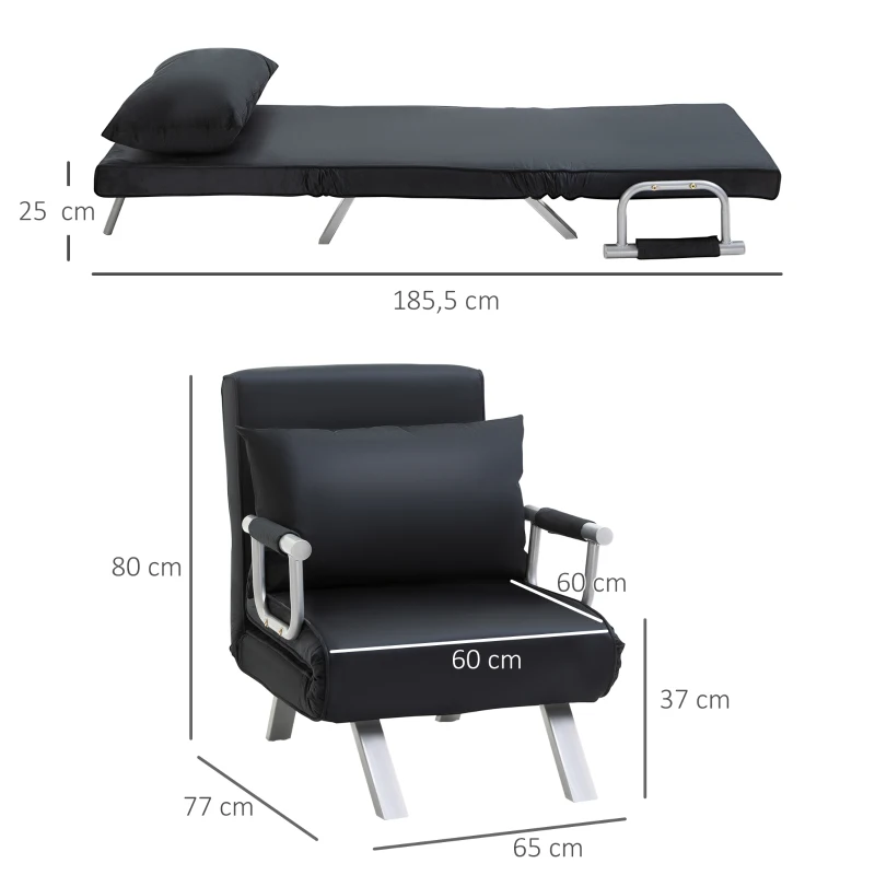 HOMCOM Sofá Cama 3 em 1 Cama de Hóspedes Poltrona Incluindo Almofadas Preto