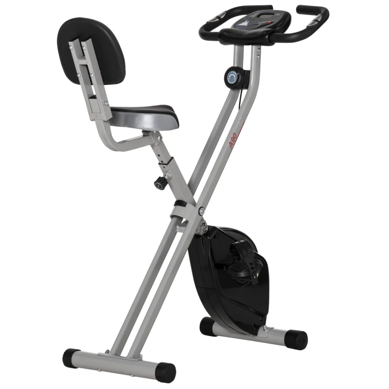 HOMCOM Bicicleta de Exercício Dobrável 8 Níveis de Resistência Magnética Encosto Ajustável Tela LCD Sensor Frequência Cardíaca Preto