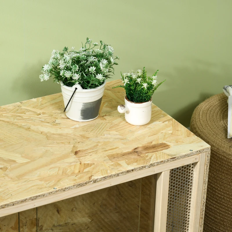 Pawhut Terrário em Madeira Osb para Répteis e Anfíbios com Porta deslizante em Vidro 80x40x40 cm Natural