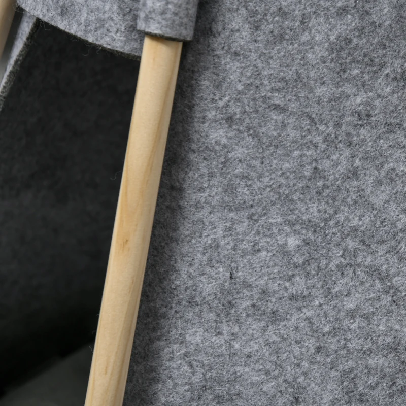 Pawhut Tenda Teepee para Animais Gato ou Cão Almofada Espessa 2 Pompons Incluídos Estrutura de Pinho Feltro Pelúcia Cinza