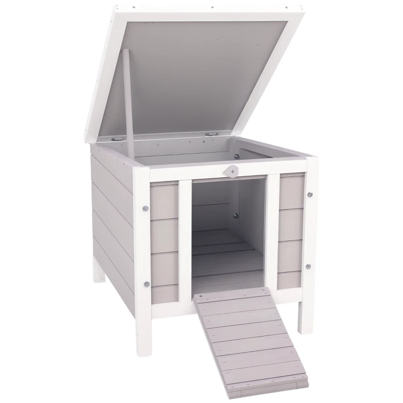 PawHut Gabbia per Conigli in Legno da Esterno con Tetto in Asfalto e Rampa Antiscivolo, 42x51x43cm, Grigia