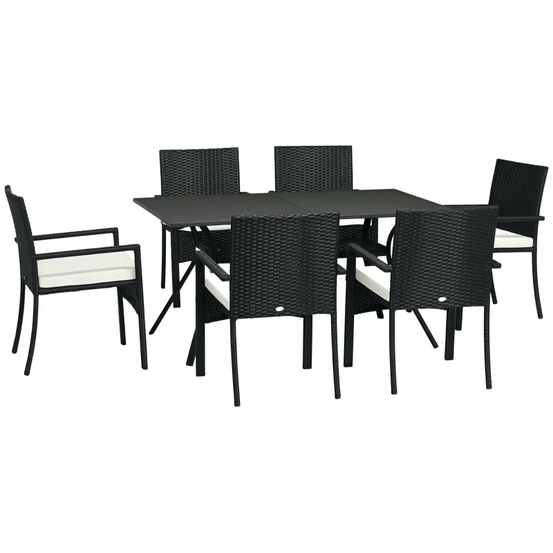 Outsunny Set da Giardino 7 Pezzi in Rattan PE con Tavolo da Pranzo 150x90x72 cm e 6 Sedie 58x62x87 cm con Cuscini