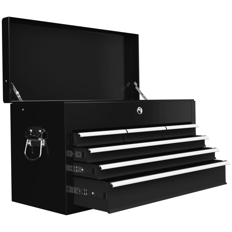 HOMCOM Caixa de Ferramentas com 6 Gavetas em Aço com Fechadura 60x26x34 cm Preto
