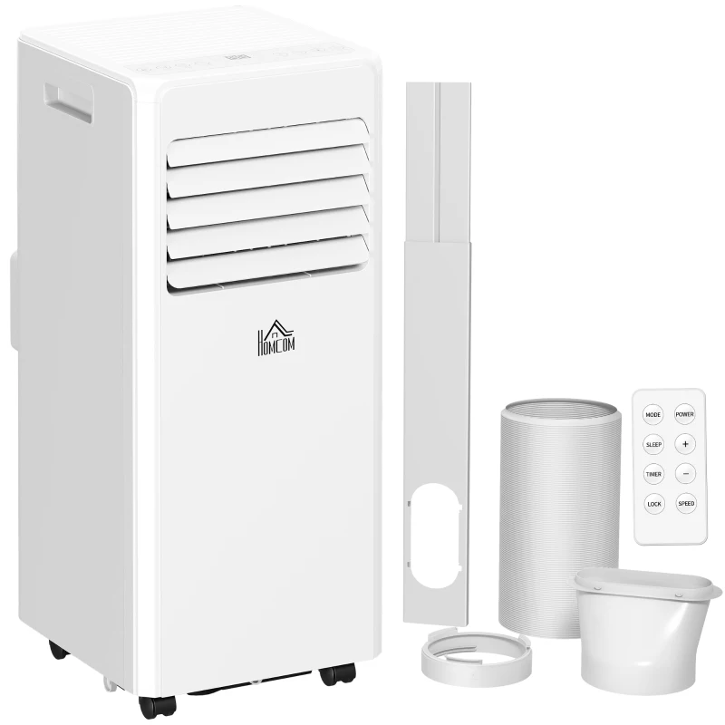 HOMCOM Ar Condicionado Portátil 9000 Btu/H 4 em 1 Arrefecimento Ventilador desumidificador Temporizador 24H Comando Remoto Branco
