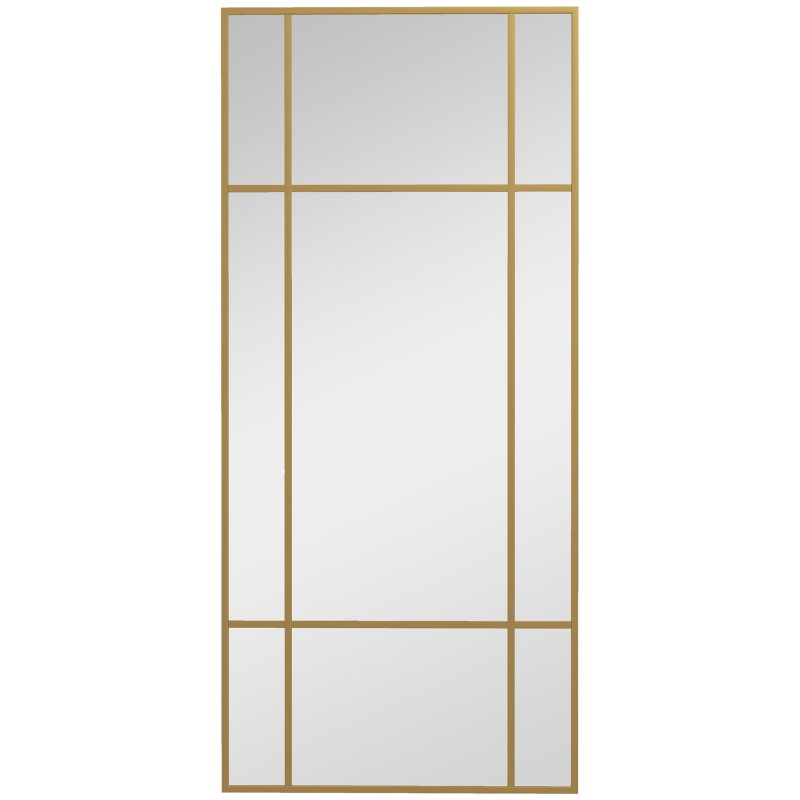 HOMCOM Espelho de Parede Vitral Retangular Estilo Janela Horizontal ou Vertical com 4 Ganchos em Metal Dourado 110x50 cm