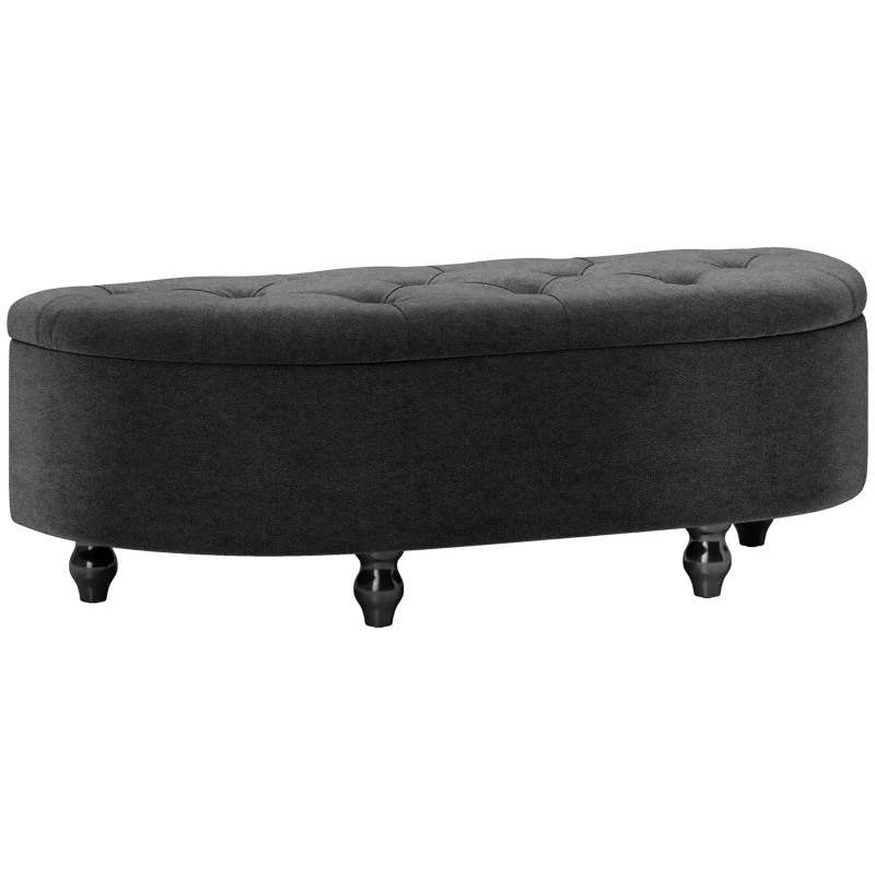 HOMCOM Puff com Armazenamento Baú de Estar Acolchoado Fechamento Suave Aparência de Veludo 120x46x42 cm Cinza Escuro