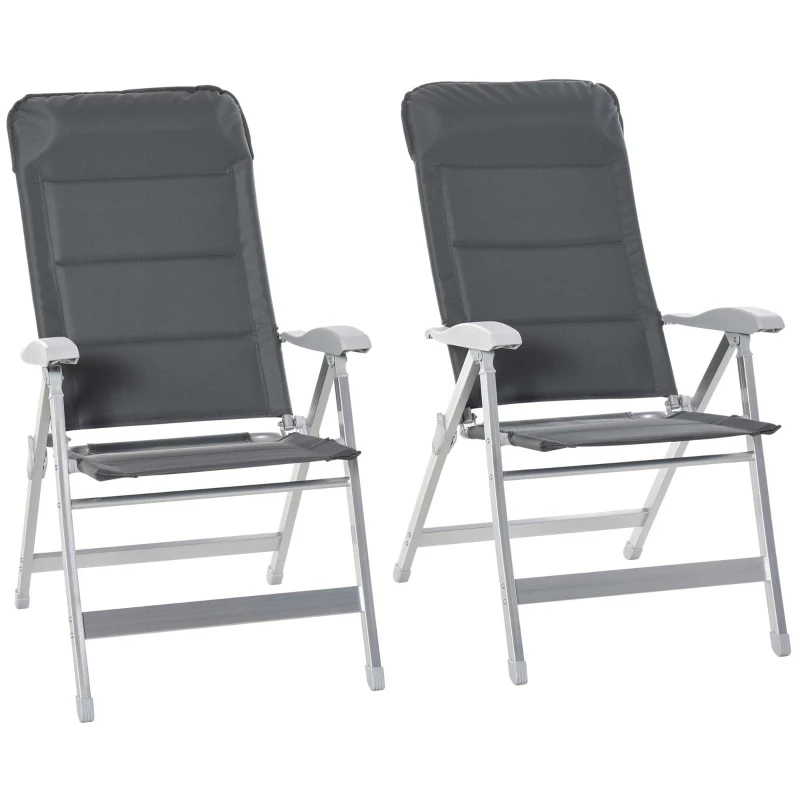 Outsunny Conjunto de 2 Cadeiras de Jardim Dobráveis Cadeira de Exterior com Encosto Alto Reclinável em Várias Posições Braços