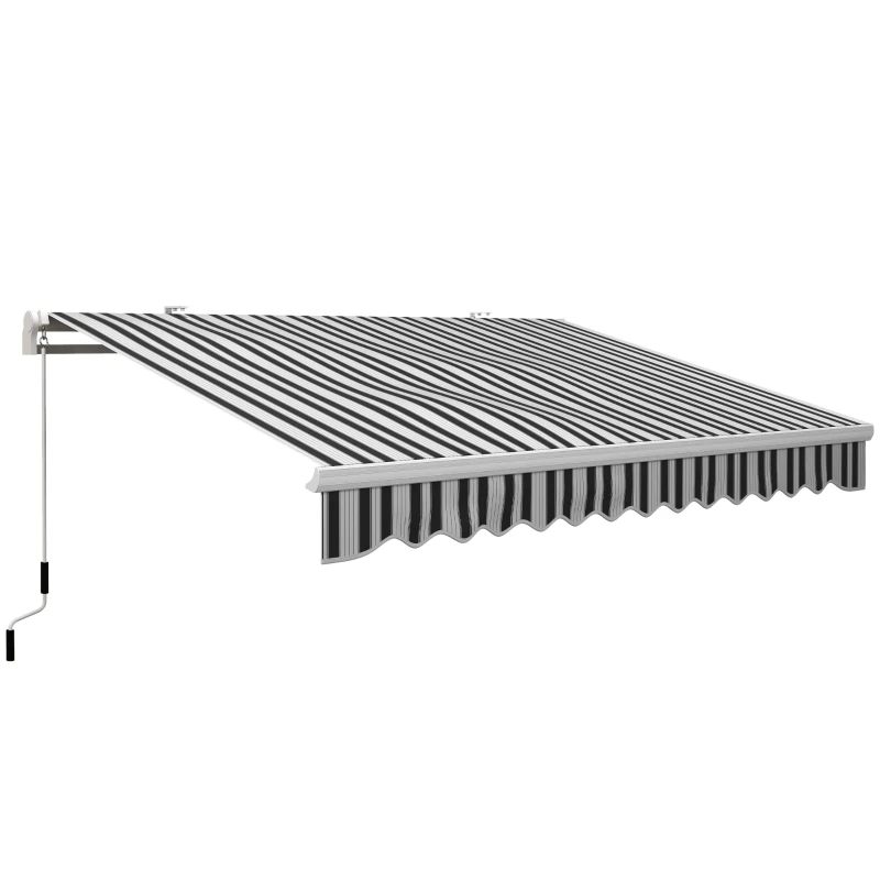 Outsunny Marquise de Protection Solar Retrátil com Manivela Estrutura Metálica Tecido de Poliéster Azul Branco 3,95x2,45x3,50 m