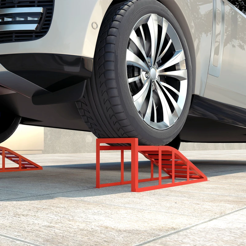 HOMCOM Lote de 2 Rampas de Acesso para Carro Rampa de Elevação para Carro em Aço Antiderrapantes 82x25,5x27 cm Vermelho