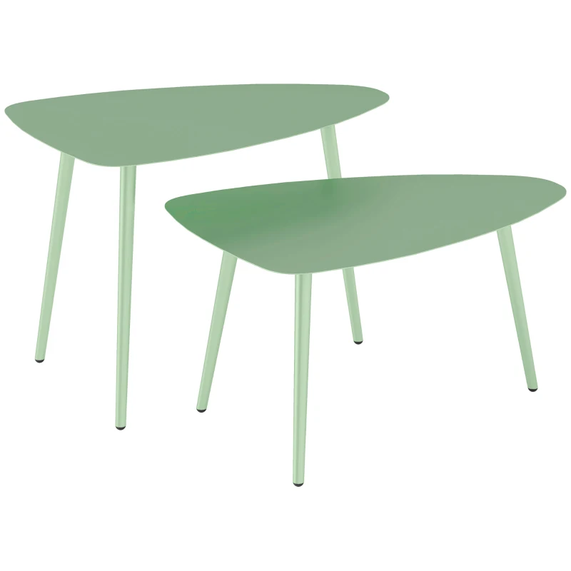 Outsunny Conjunto de 2 Mesas de Café para Jardim Mesas de Apoio Triangulares Estrutura em Aço com Almofadas Ajustáveis Verde Claro
