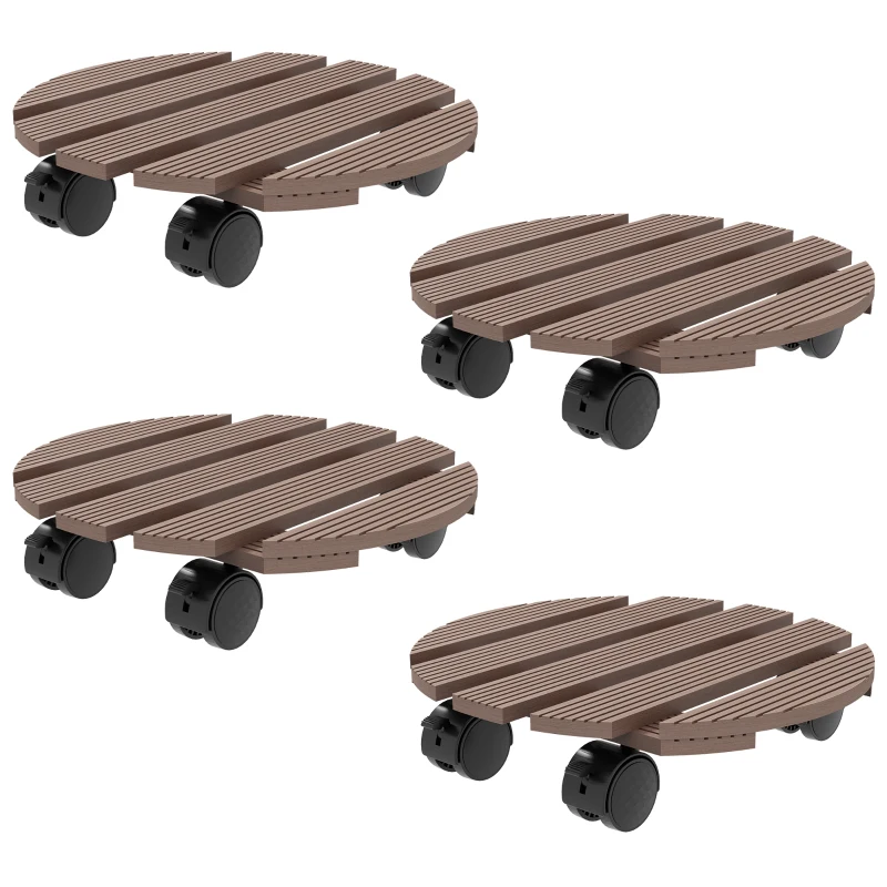 Outsunny Conjunto de 4 Suportes Redondos Ø30 cm para Plantas Suporte para Vaso com Rodízios Interno e Externo