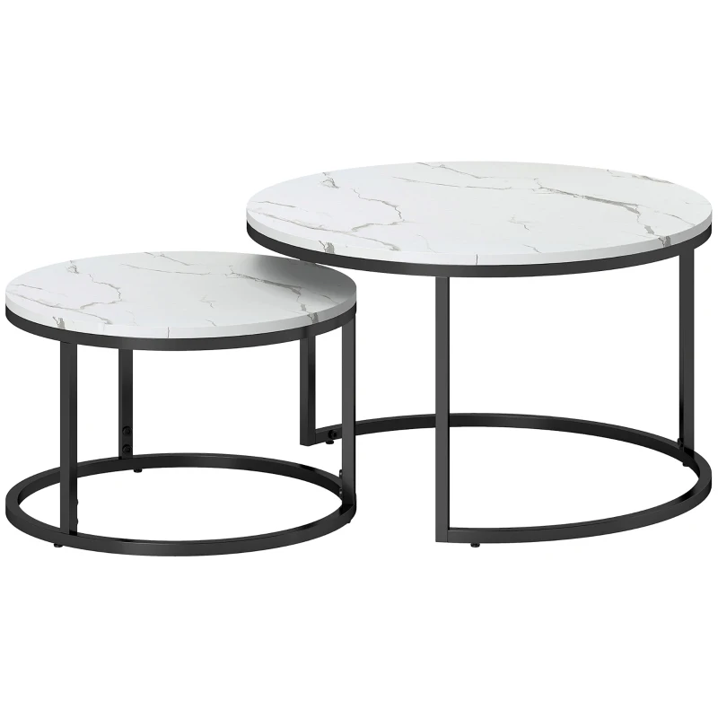 HOMCOM Conjunto de 2 Mesas de Centro Aninhadas Empilháveis estilo Industrial Pés em Metal Branco